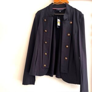 Tommy Hilfiger Navy Blue Blazer Jacket Gold Buttons Military Stretch NWT Medium